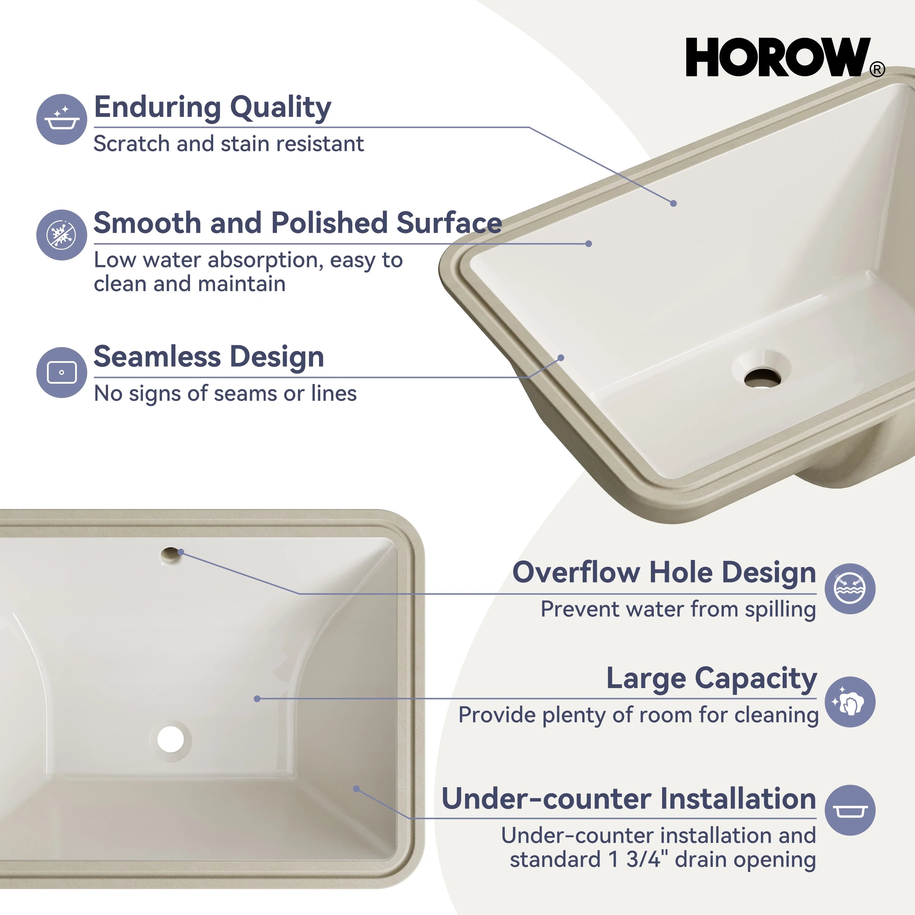 Bisque Under-Counter Bathroom Sink – Model HWTP-S5138D-BC