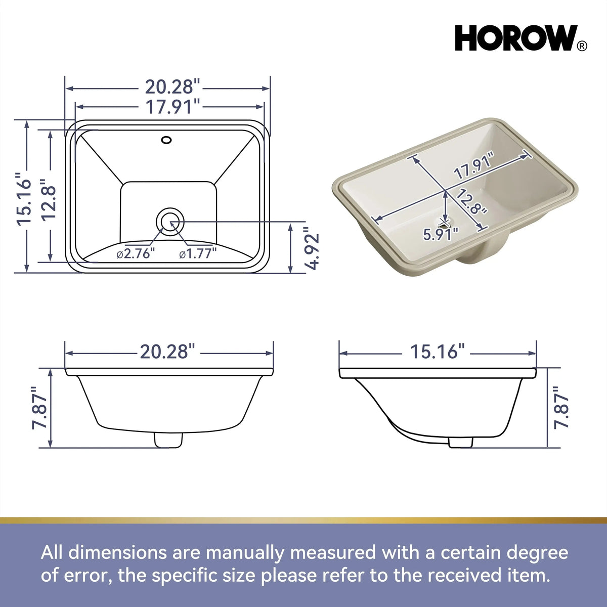 Bisque Under-Counter Bathroom Sink – Model HWTP-S5138D-BC HOROW