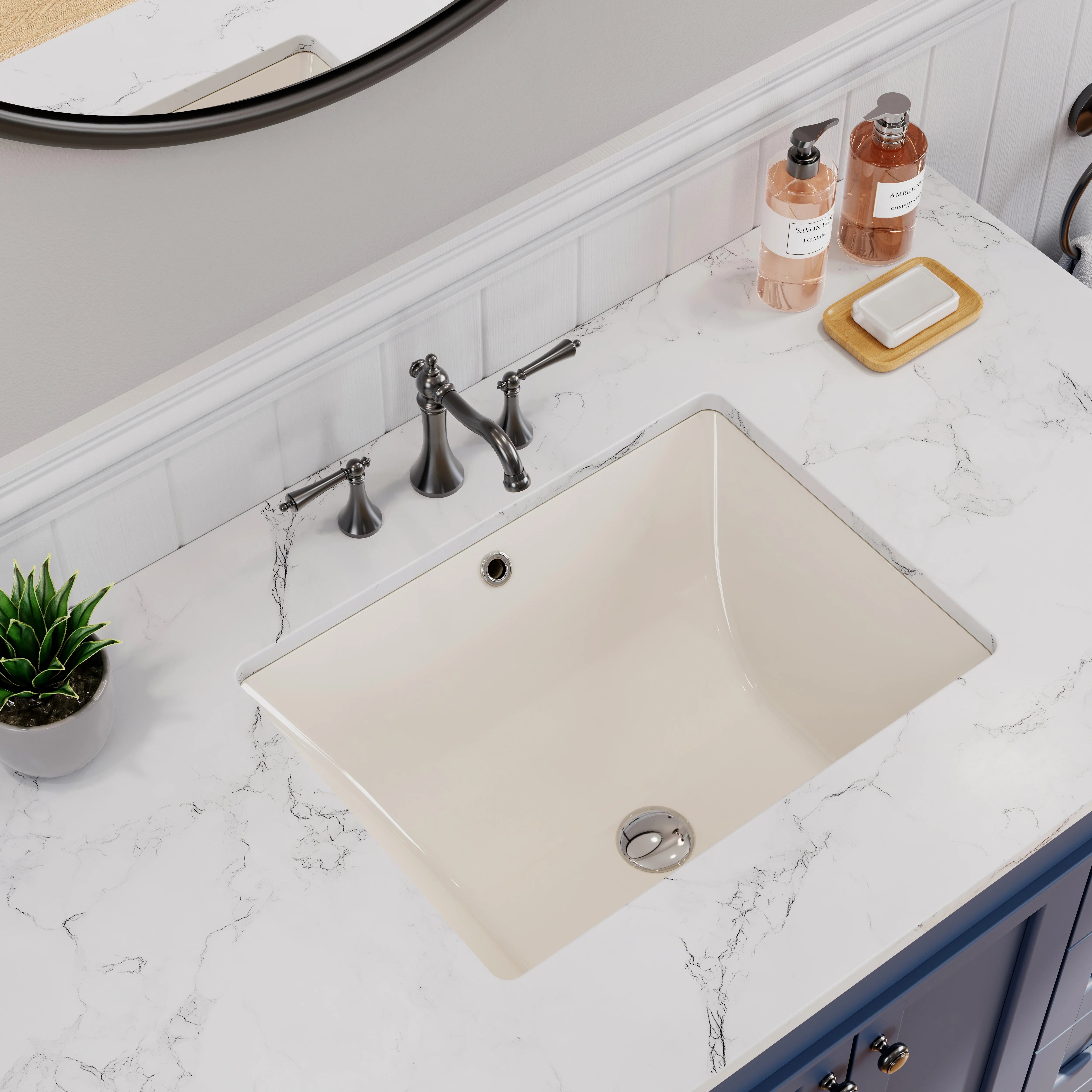 Bisque Under-Counter Bathroom Sink – Model HWTP-S5138D-BC