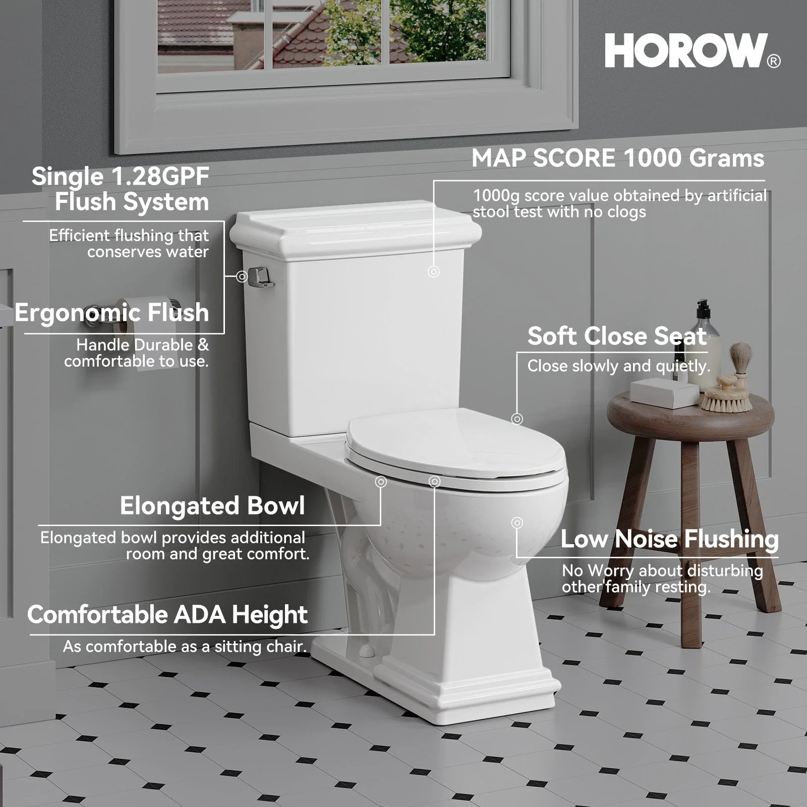 2-Piece Toilet HWTT-E04S – Single Flush with Elongated Bowl