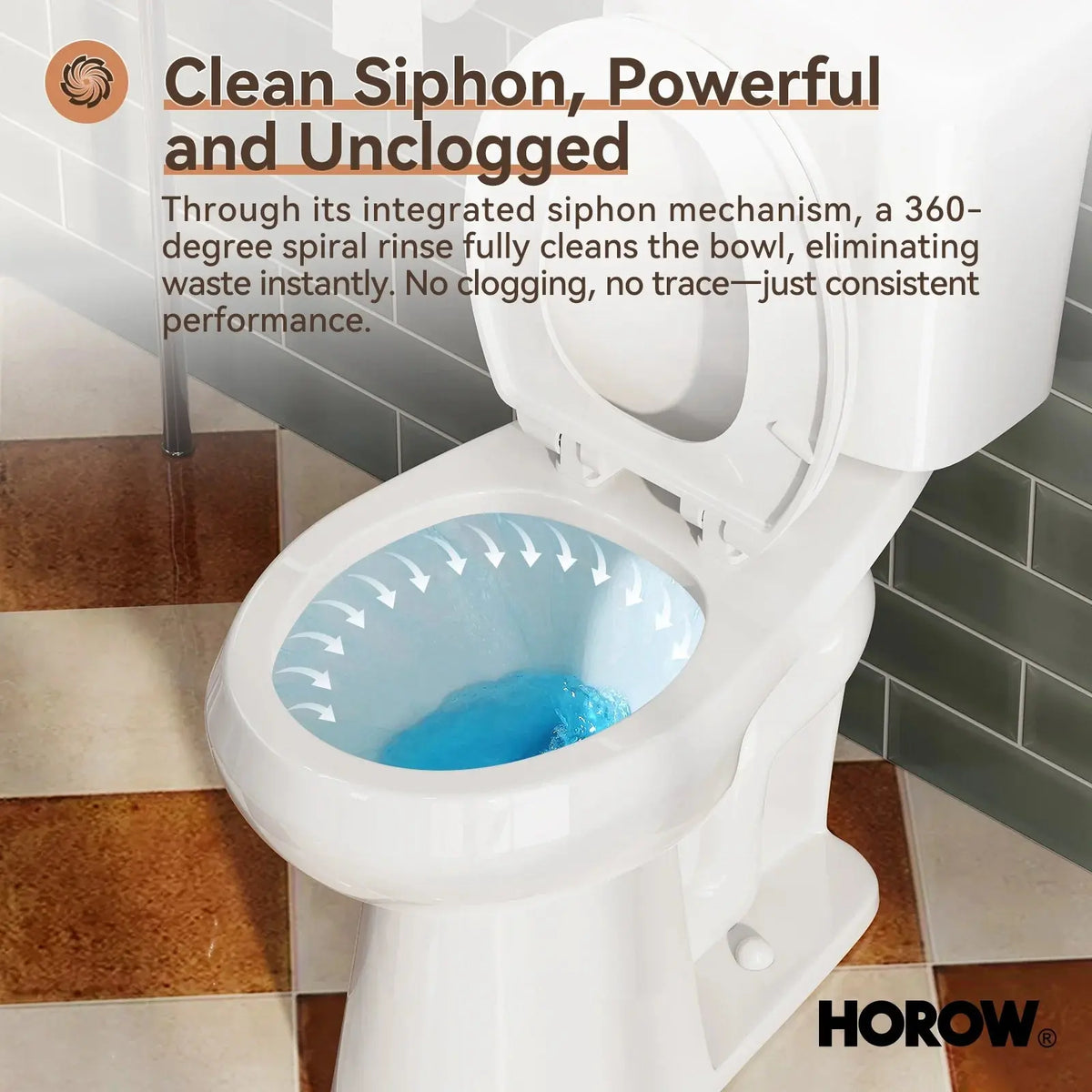 2 Piece Toilet with Single Flush and Round Bowl – Model HWTT-R01S10 HOROW
