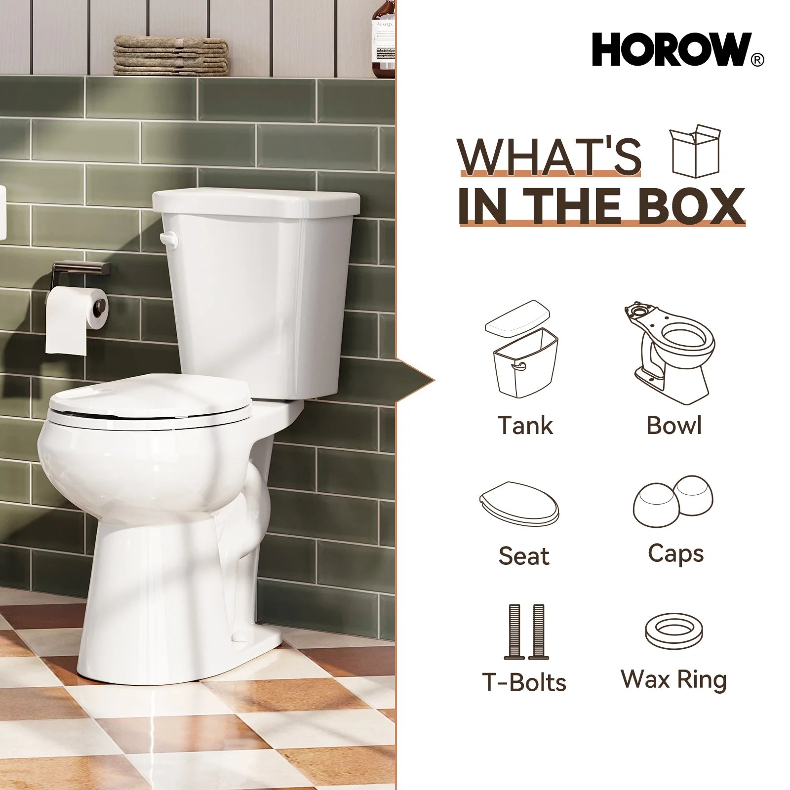 2 Piece Toilet with Single Flush and Round Bowl – Model HWTT-R01S10