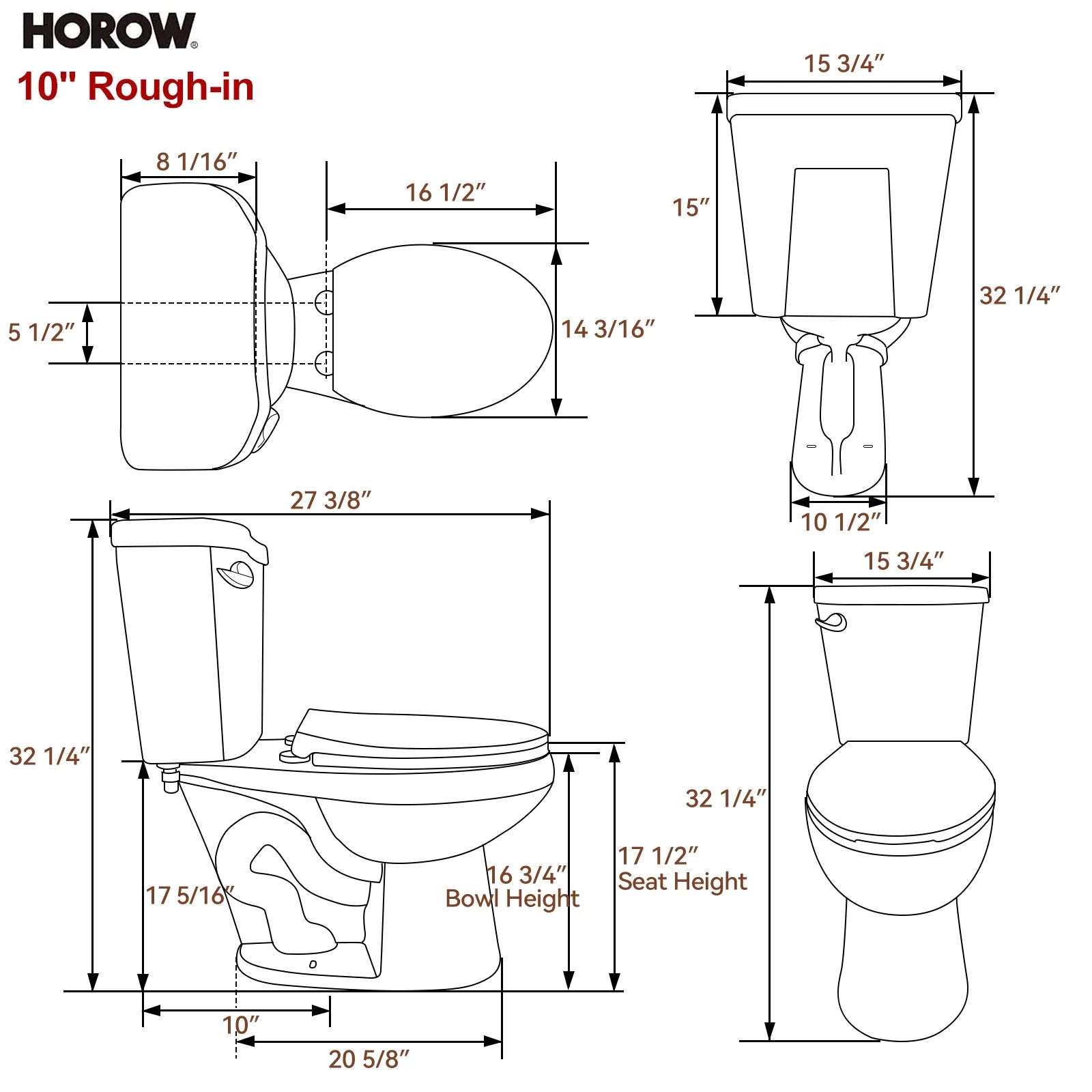 2 Piece Toilet with Single Flush and Round Bowl – Model HWTT-R01S10