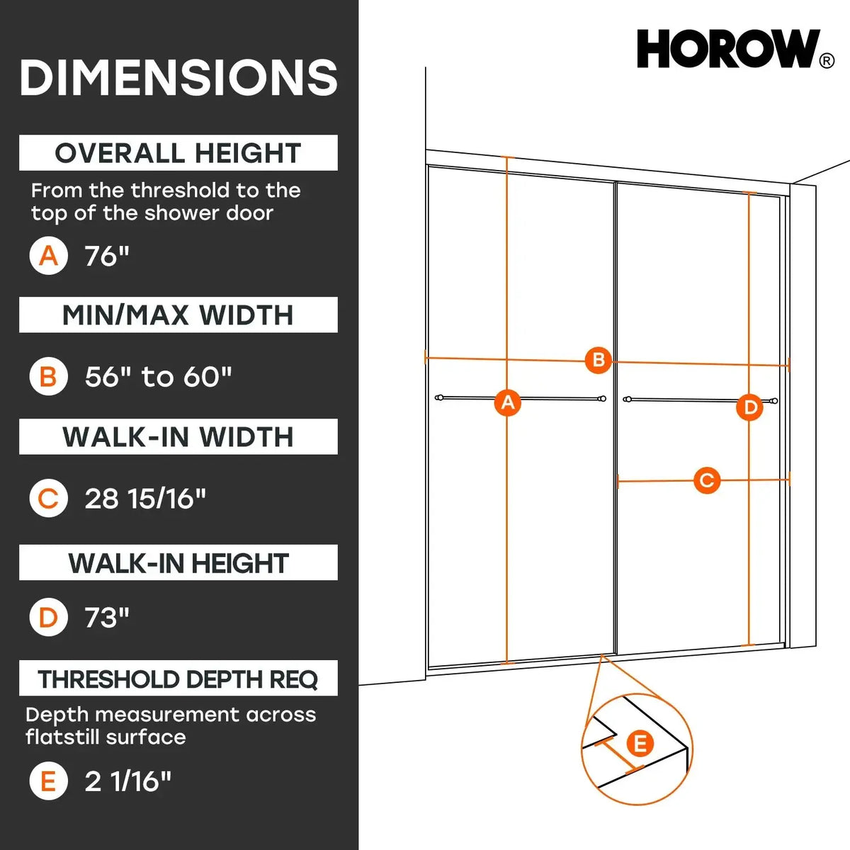 HOROW Brushed Nickel Shower Door with Ultra Narrow Model K2-BN HOROW
