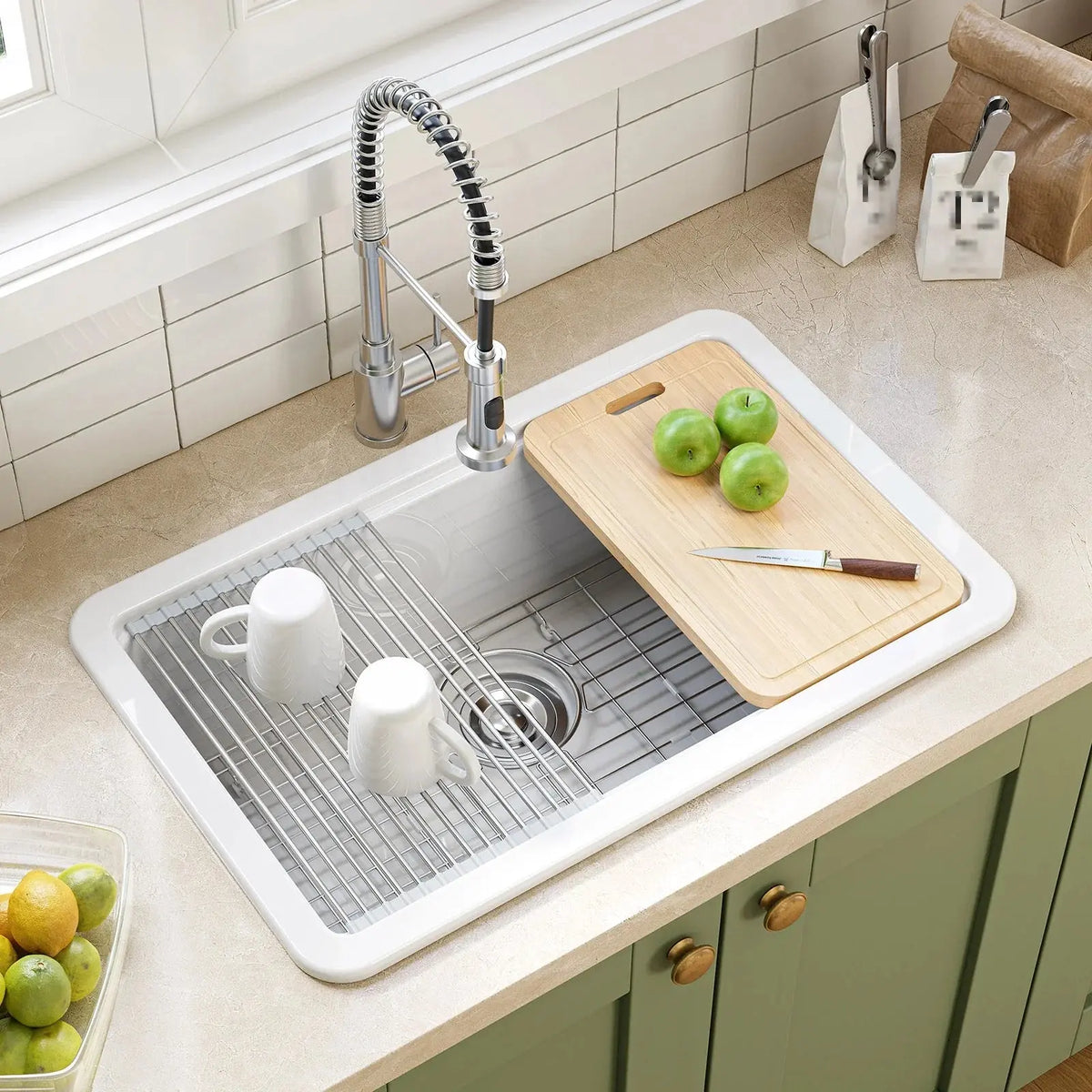 30 Inch Top Mount Kitchen Sink with Drainboard – Creamic Single Bowl HOROW
