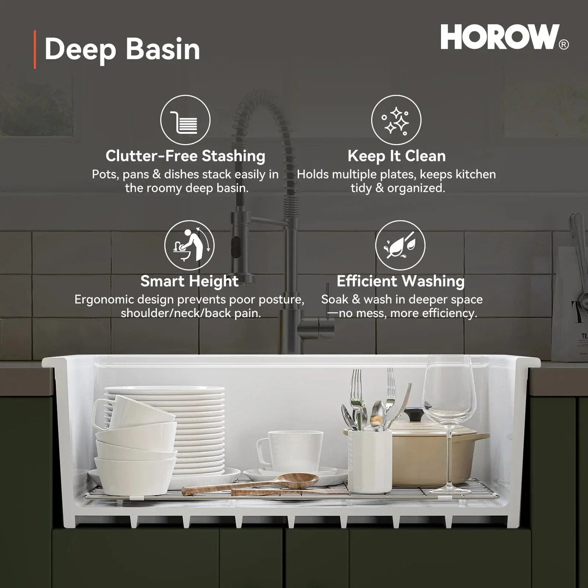 30 Inch Top Mount Kitchen Sink with Drainboard – Creamic Single Bowl HOROW