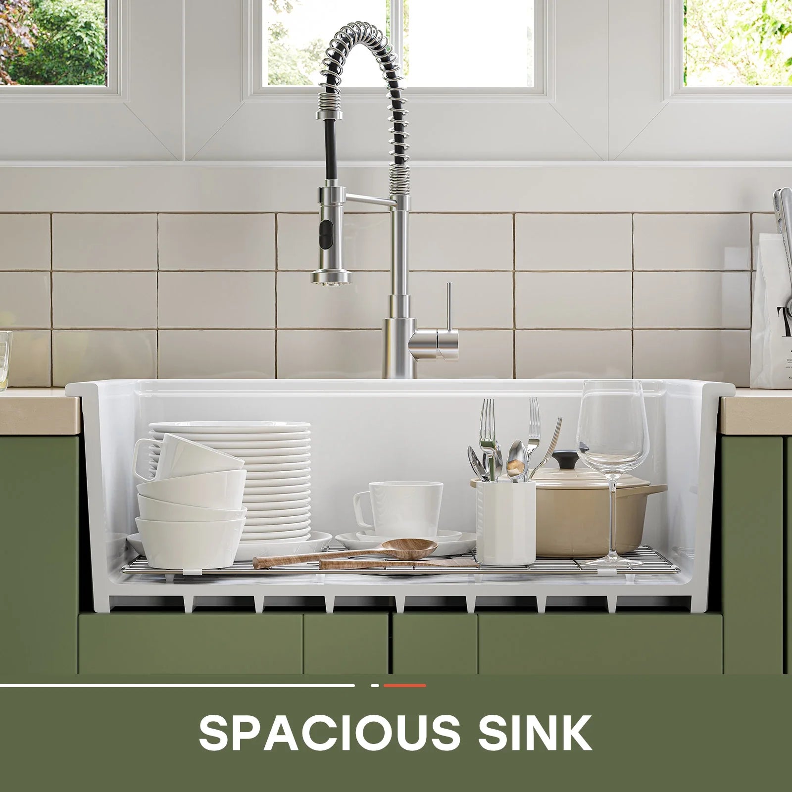 30 Inch Top Mount Kitchen Sink with Drainboard – Creamic Single Bowl