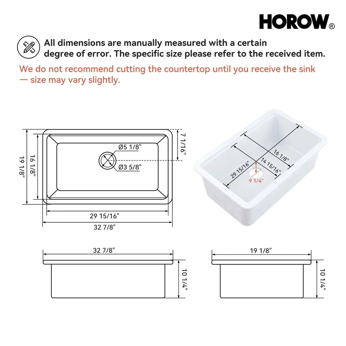33 Inch Ceramic Overmount Kitchen Sink – Durable & Stylish Design HOROW