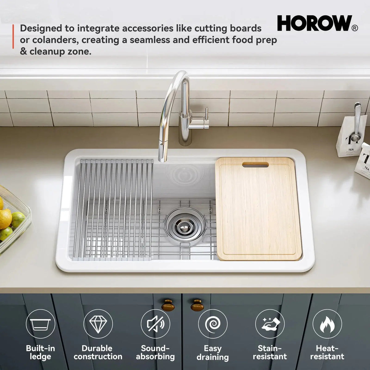 33 Inch Ceramic Overmount Kitchen Sink – Durable & Stylish Design HOROW