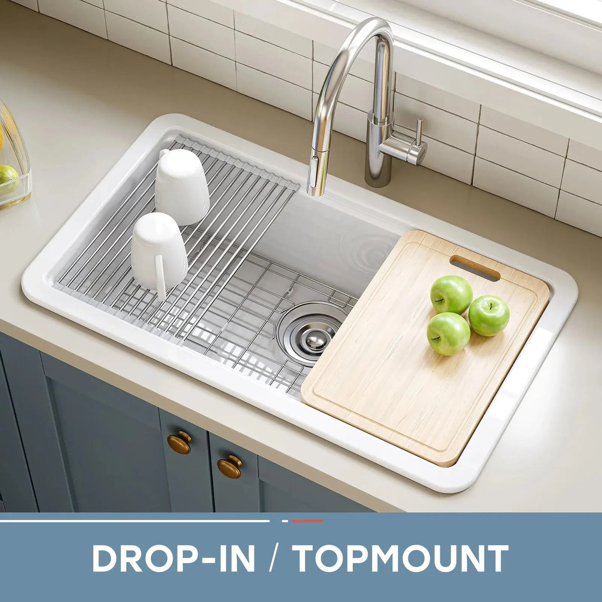 33 Inch Ceramic Overmount Kitchen Sink – Durable & Stylish Design HOROW