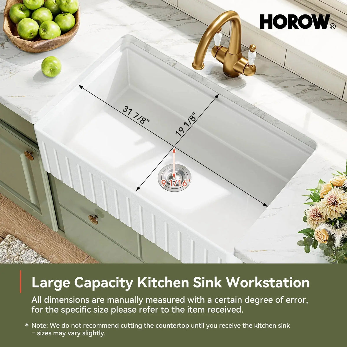 33 Inch Undermount Workstation Kitchen Sink with Grid HOROW