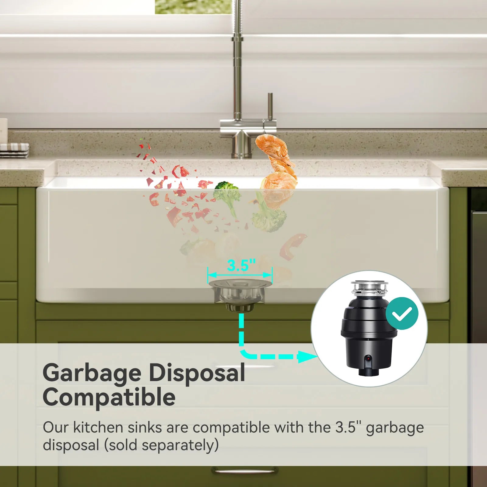 HOROW 36 Inch Kitchen Sink White Undermount Sink Model S3620W