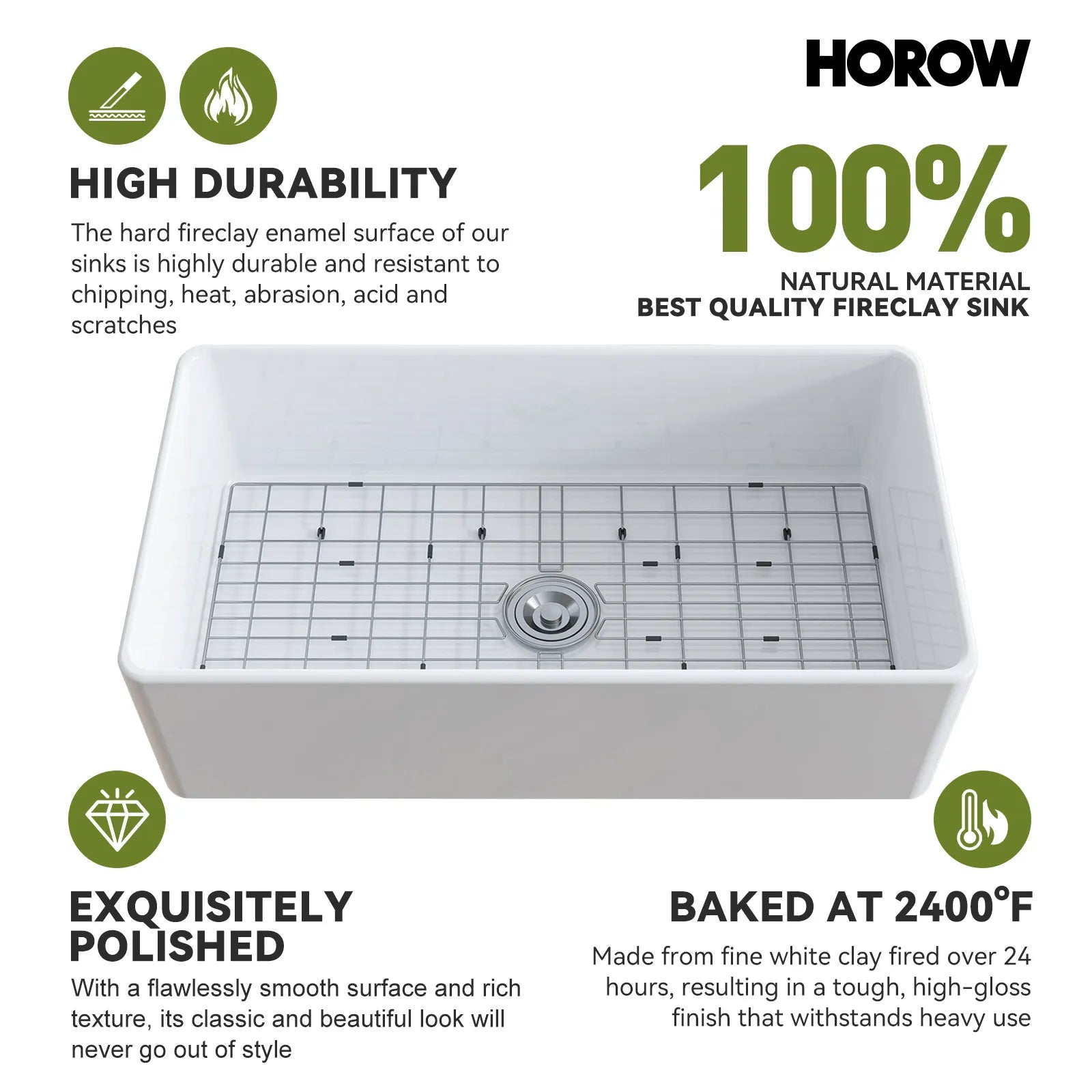 HOROW 36 Inch Kitchen Sink White Undermount Sink Model S3620W