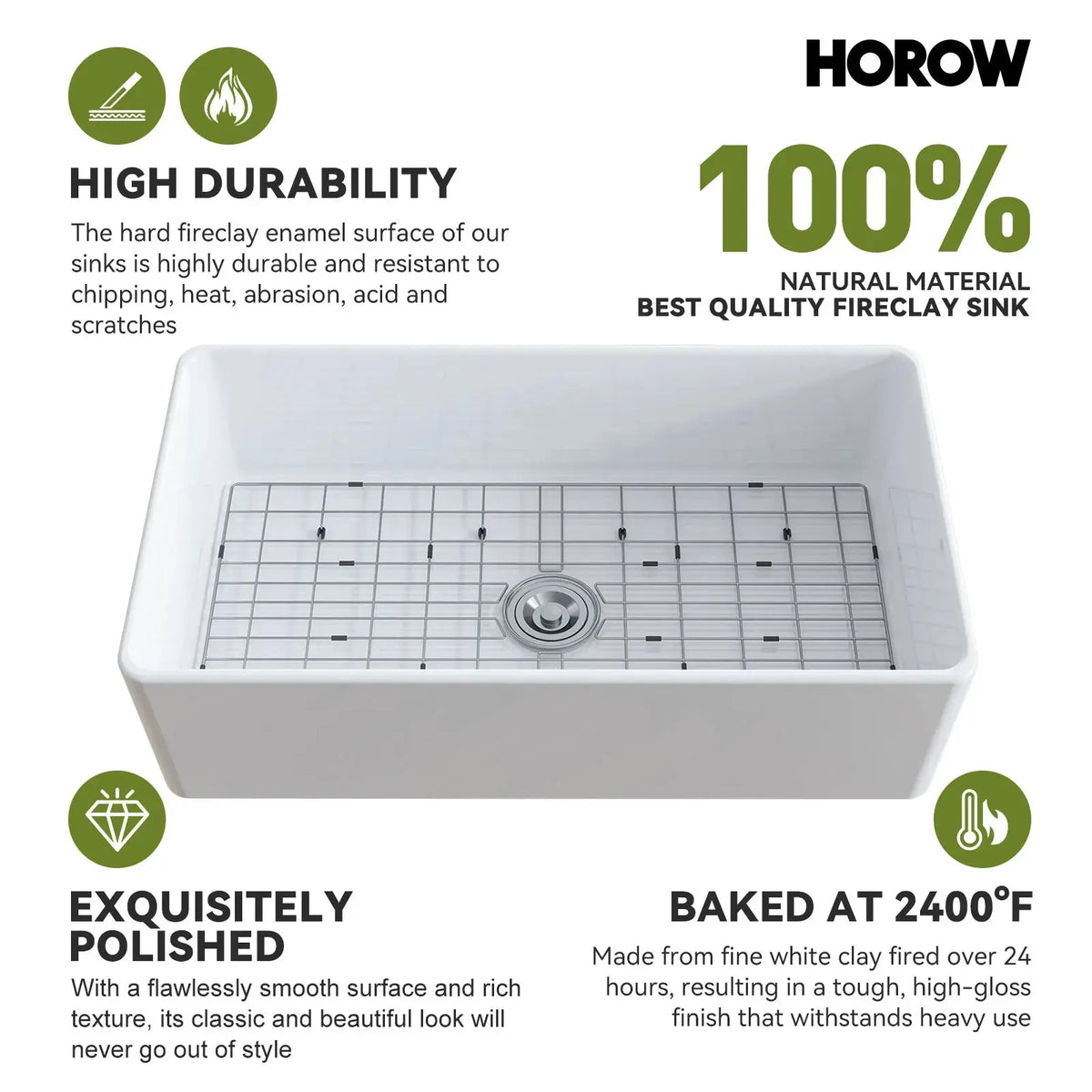 HOROW 36 Inch Kitchen Sink White Undermount Sink Model S3620W HOROW