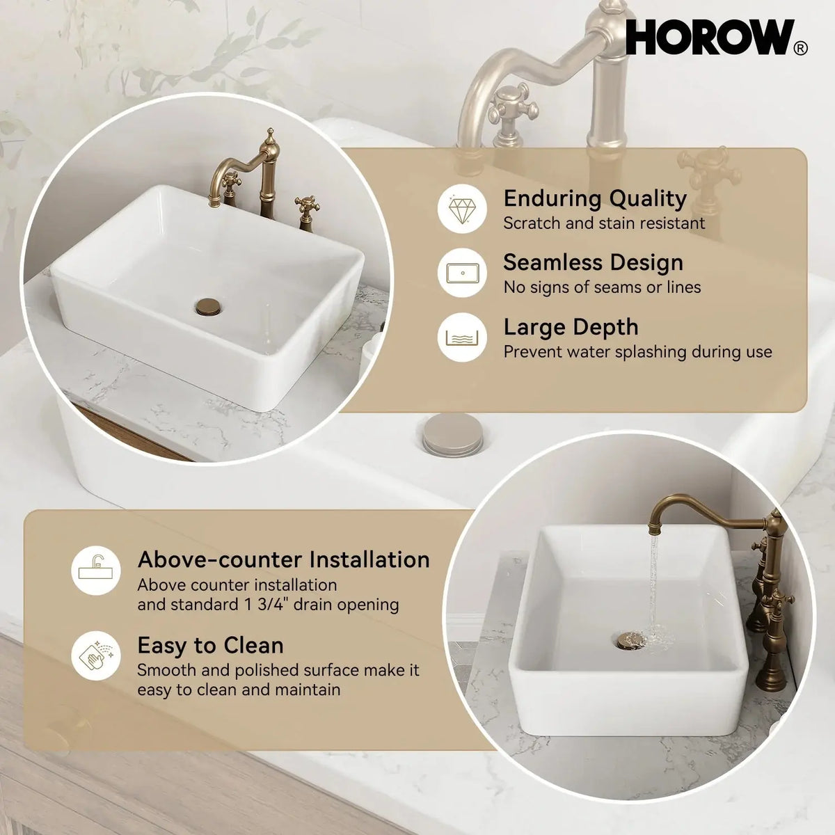 Rectangular Vessel Sink with Above Counter Model S4837W HOROW