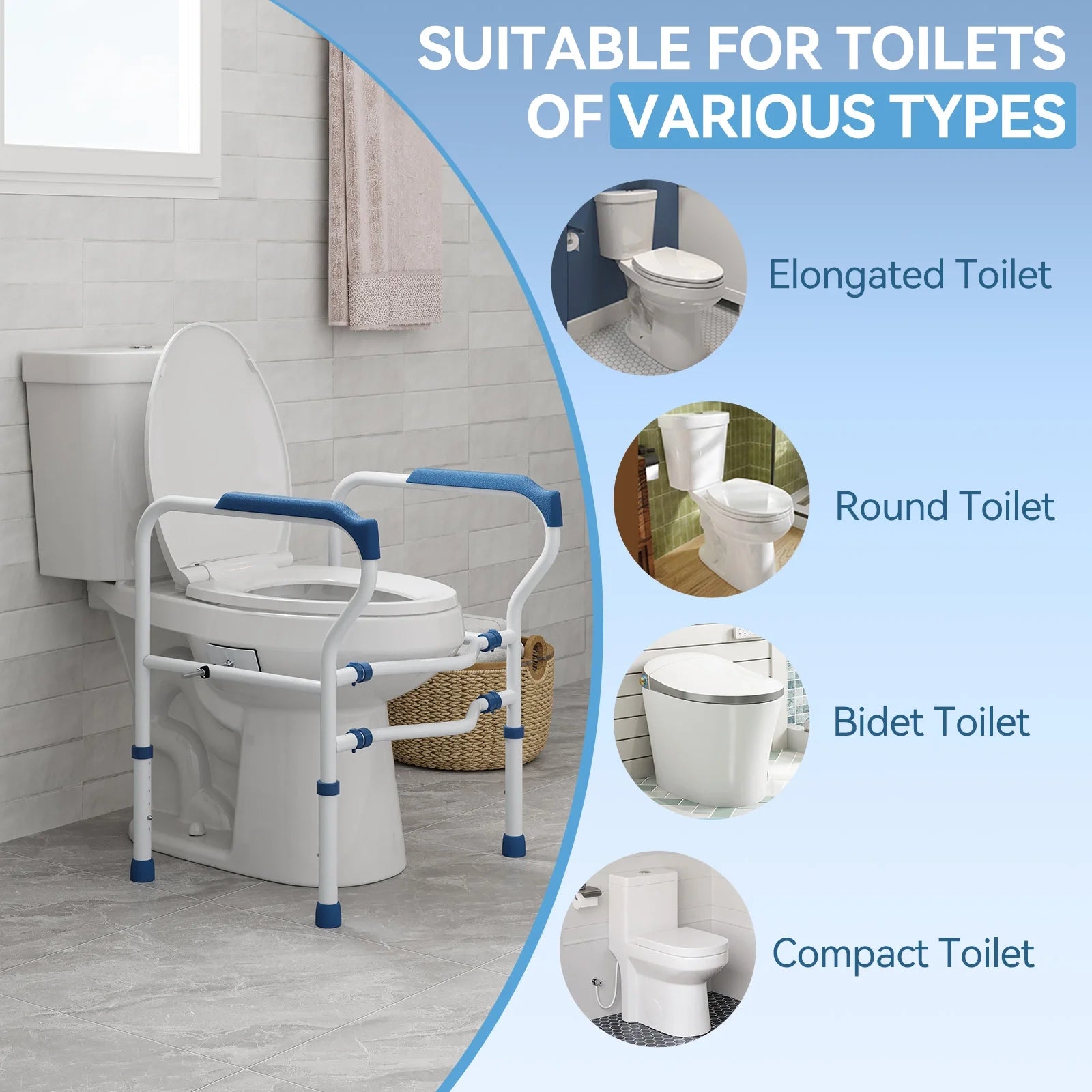 HOROW Toilet Safety Rail – Adjustable Width & Height for Secure Support