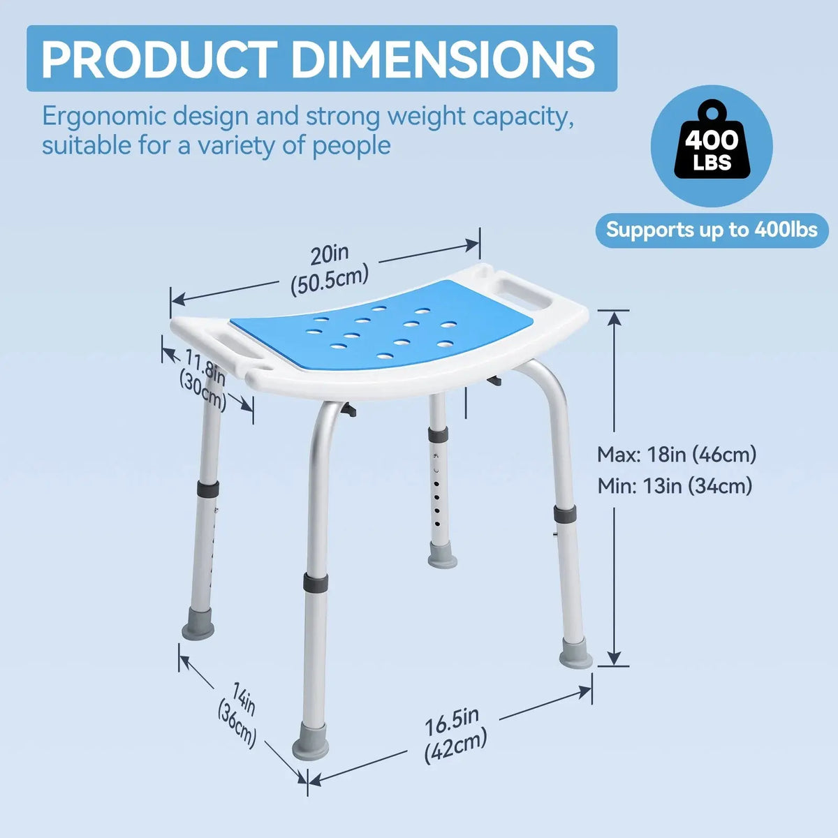 HOROW Shower Chair with Adjustable Height for Elderly – Safe & Comfortable Bath Seat HOROW