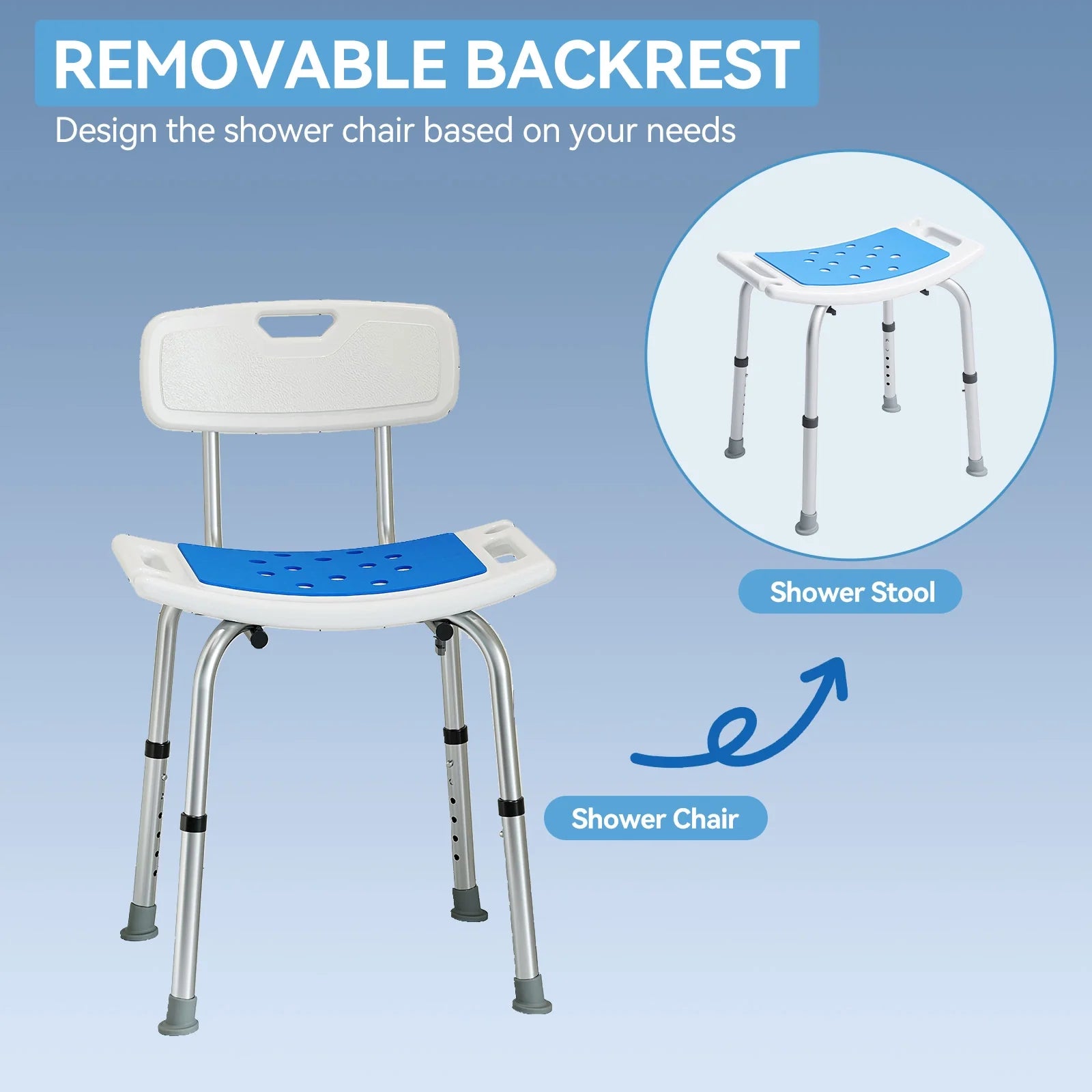 HOROW Shower Chair with Removable Backrest – Adjustable, Durable & Comfortable