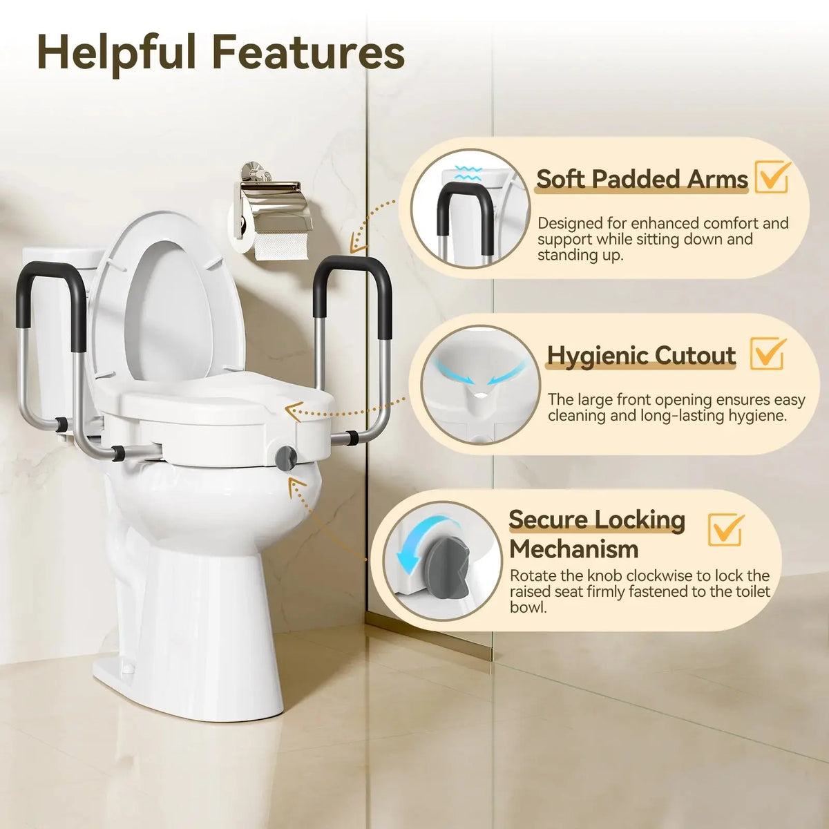 4.5-Inch Elongated Toilet Seat Riser with Arms – Elevated Toilet Seat for Safety & Comfort HOROW