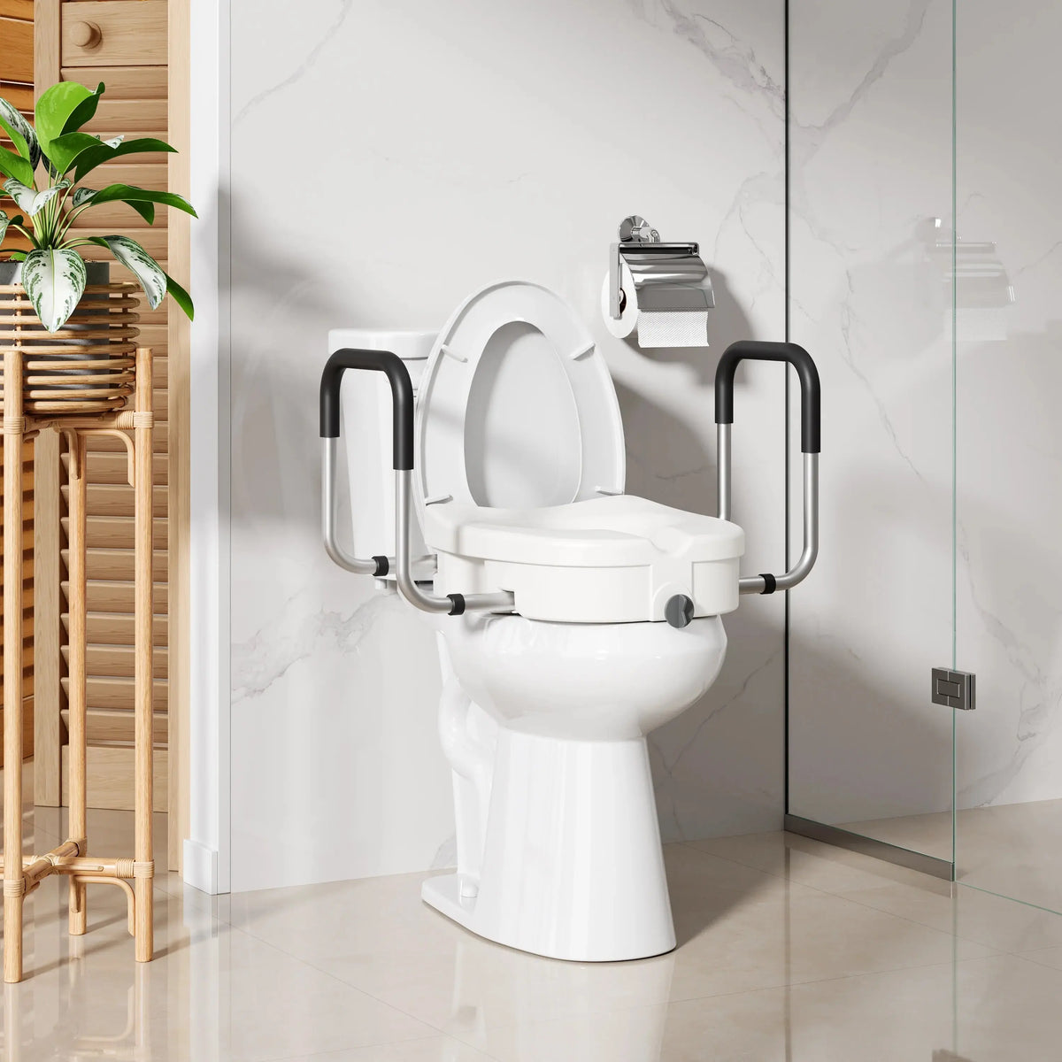 4.5-Inch Elongated Toilet Seat Riser with Arms – Elevated Toilet Seat for Safety & Comfort HOROW