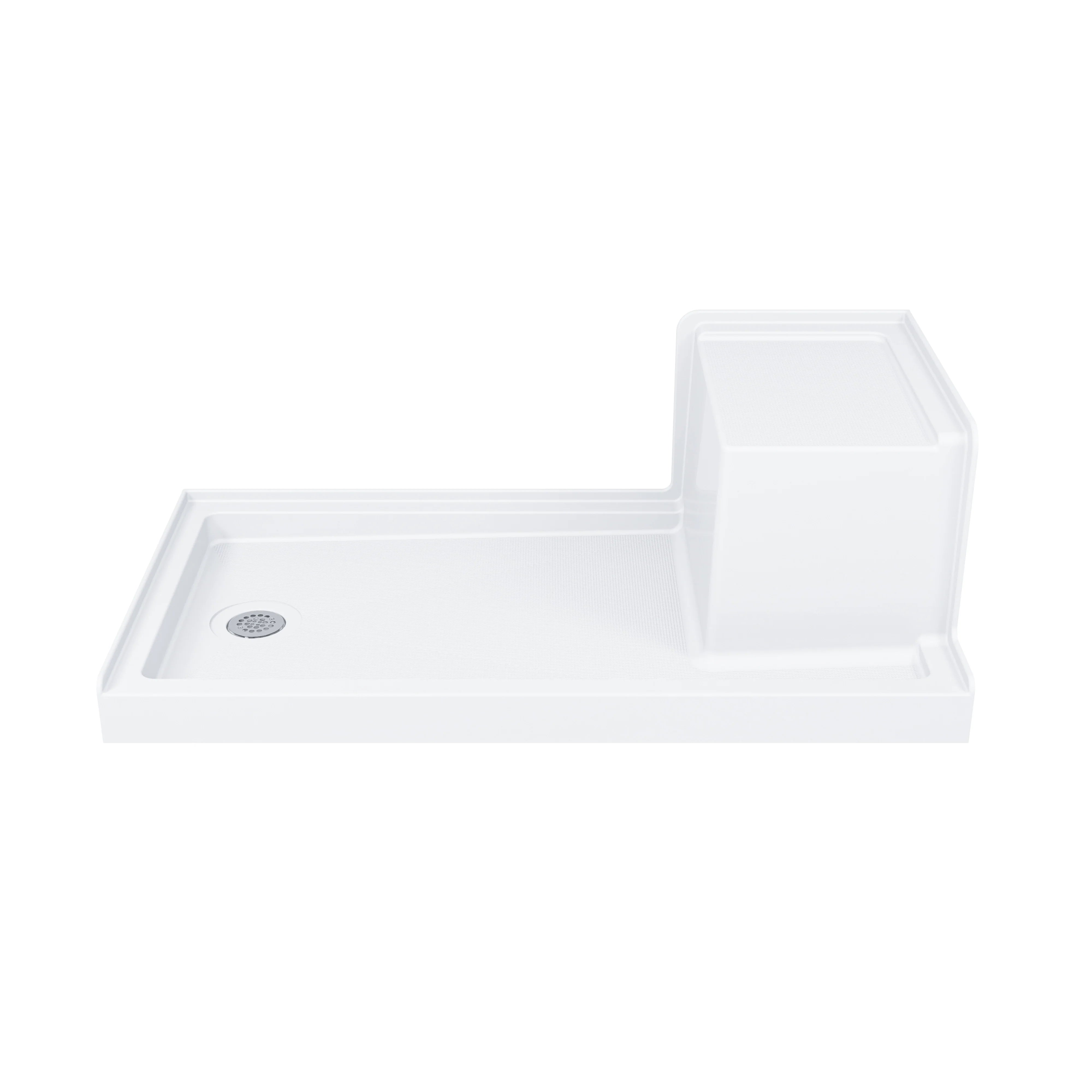 Shower Base with Chrome Left Drain and Seat Model SS6032-CH-L