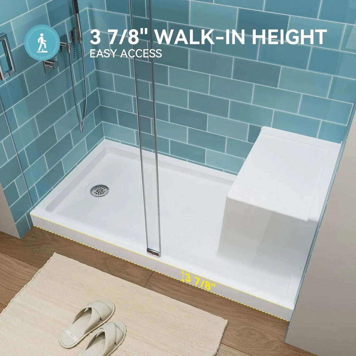 Shower Base with Chrome Left Drain and Seat Model SS6032-CH-L HOROW