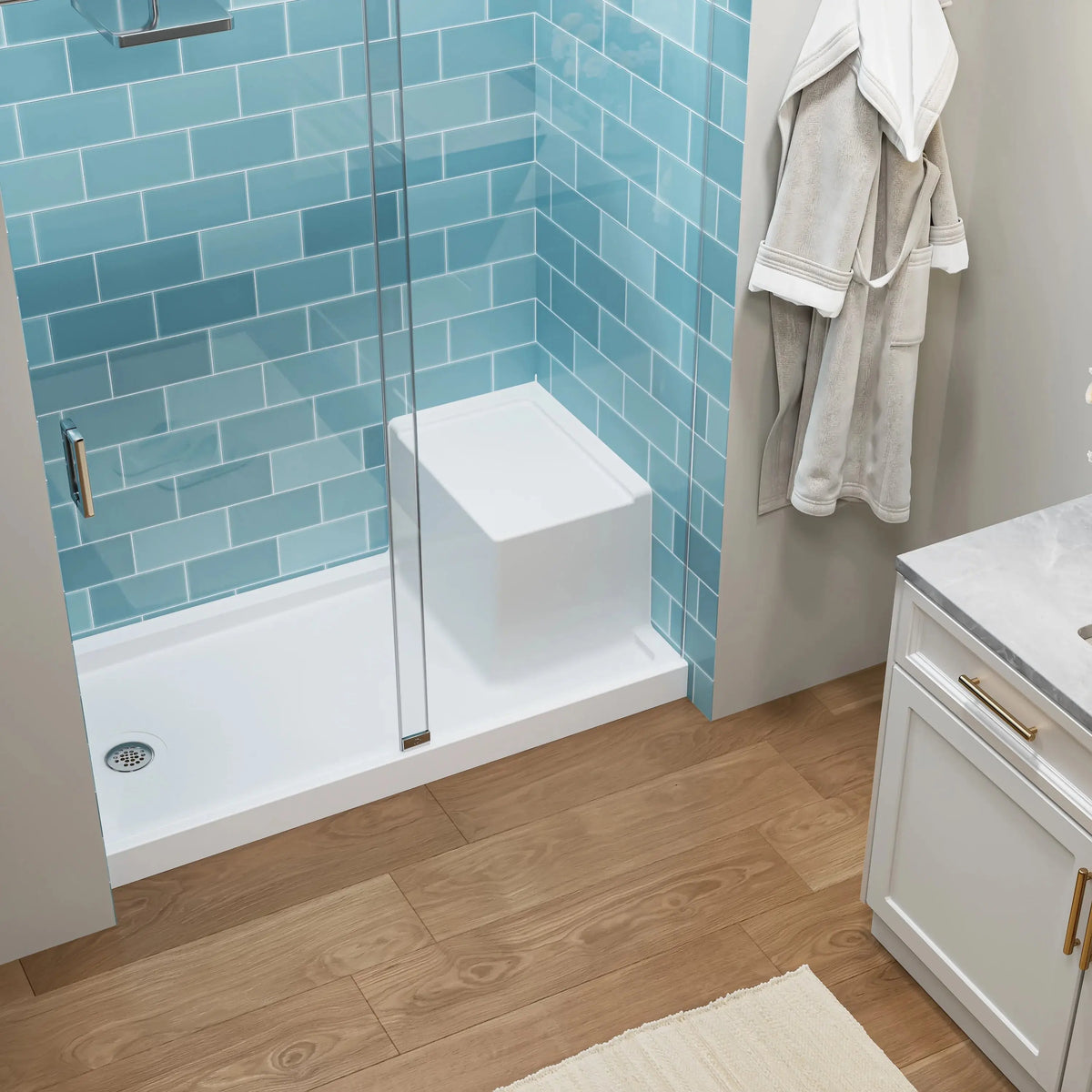 Shower Base with Chrome Left Drain and Seat Model SS6032-CH-L HOROW