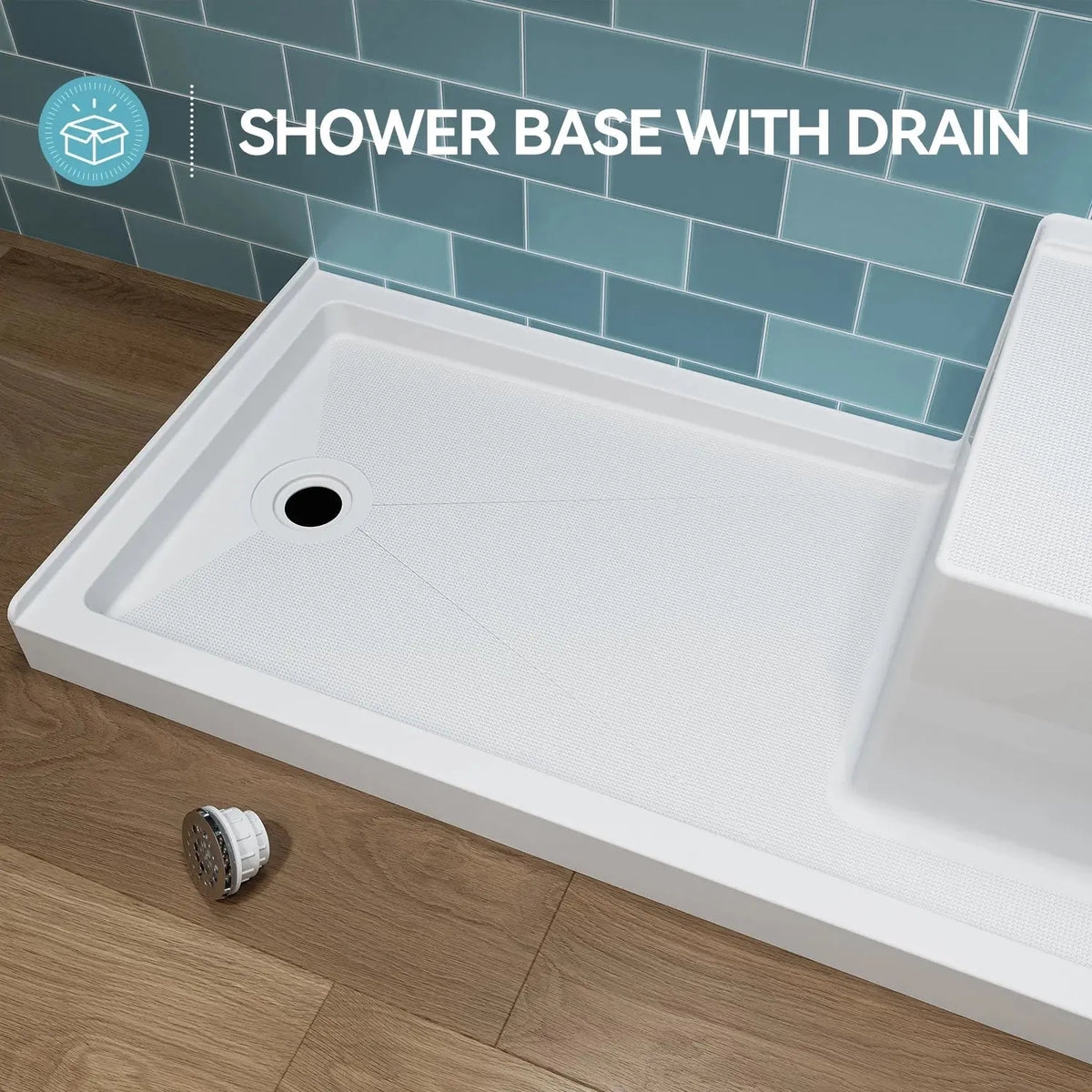Shower Base with Chrome Left Drain and Seat Model SS6032-CH-L HOROW