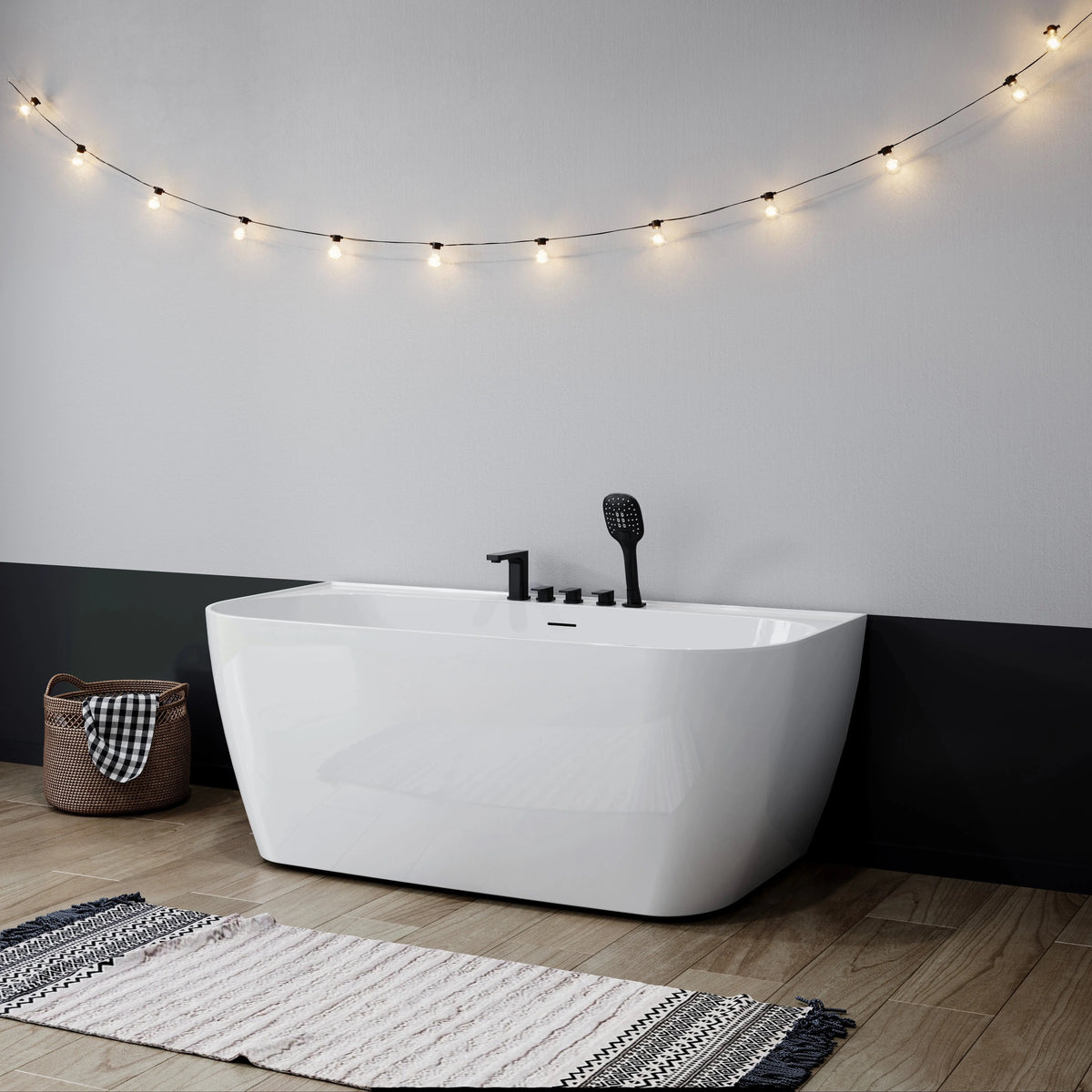 59 Inch Acrylic Back to Wall Tub with Faucet and Shower Head Model SU59-MB HOROW