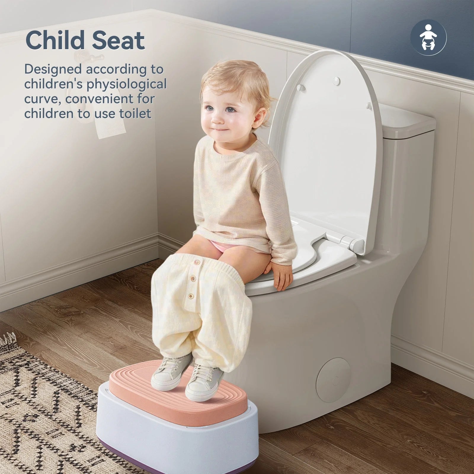HOROW Dual Flush One Piece Toilet with Built in Child Seat and Rimless Bowl Model T0356W