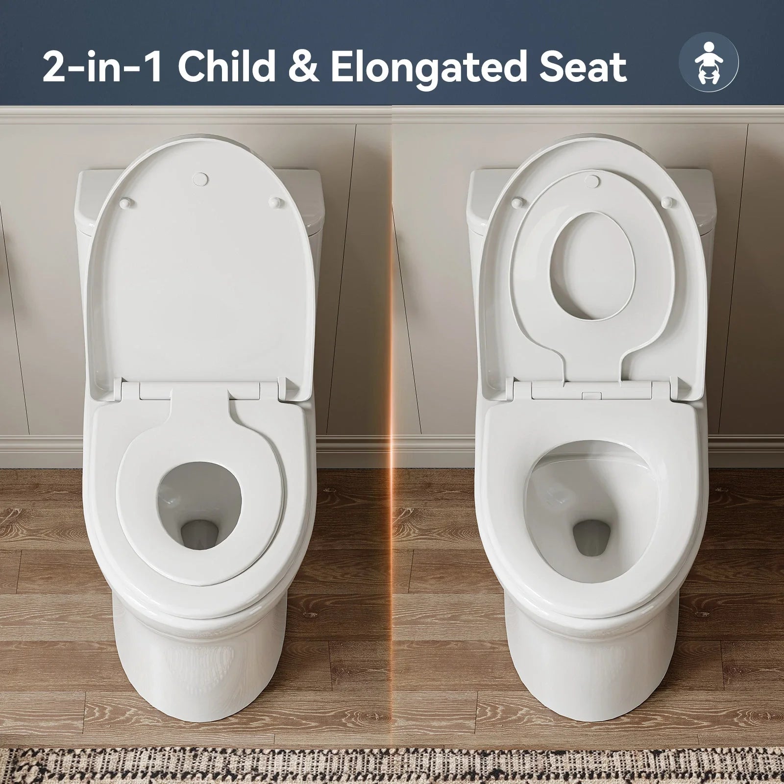 HOROW Dual Flush One Piece Toilet with Built in Child Seat and Rimless Bowl Model T0356W