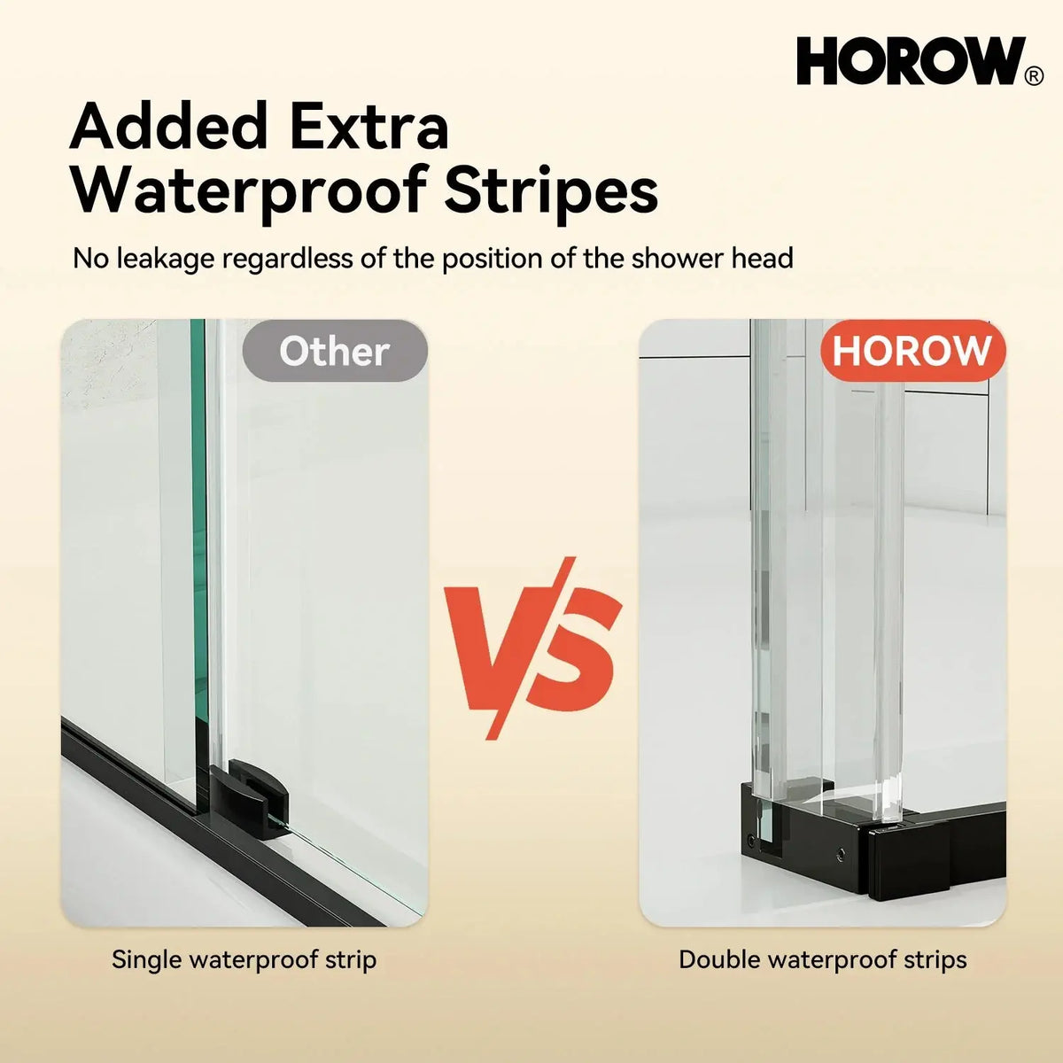 Frameless Sliding Shower Enclosure with Fixed Single Panel HOROW