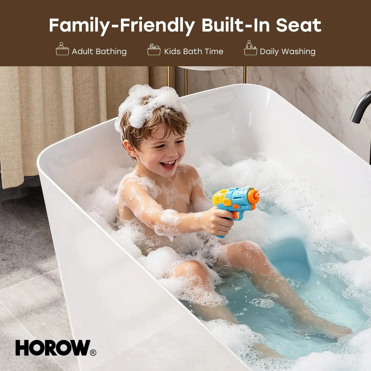 HOROW TU47-MBN-A 47" Acrylic Freestanding Soaking Bathtub