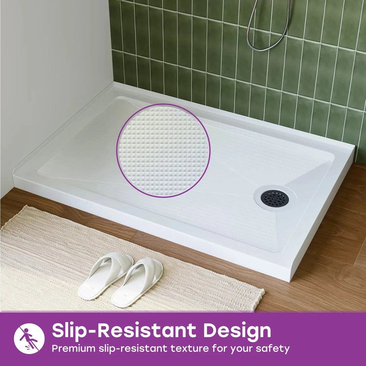 White Shower Pan with Right Drain and Acrylic Model BS4832-MB-R HOROW
