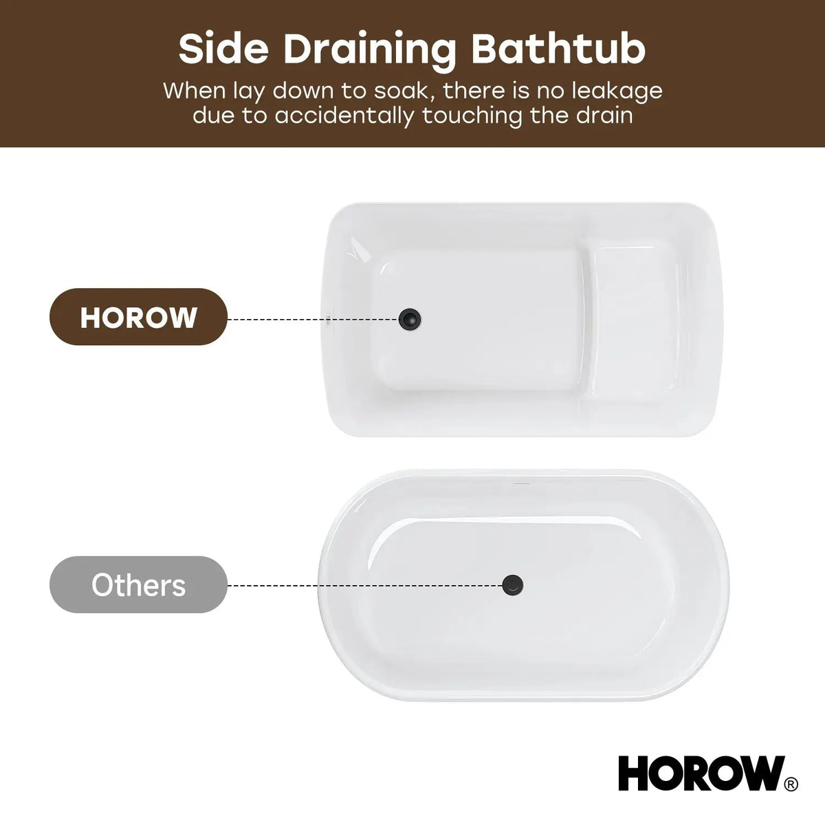 HOROW TU47-MBN-A 47" Acrylic Freestanding Soaking Bathtub