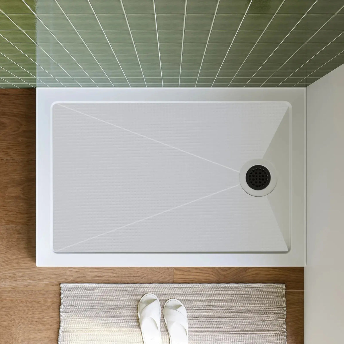 White Shower Pan with Right Drain and Acrylic Model BS4832-MB-R HOROW