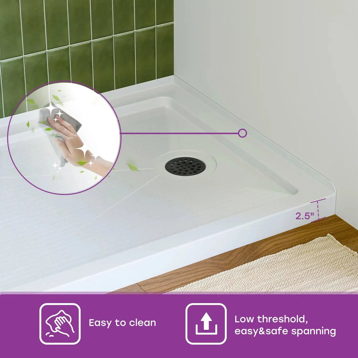 White Shower Pan with Right Drain and Acrylic Model BS4832-MB-R HOROW