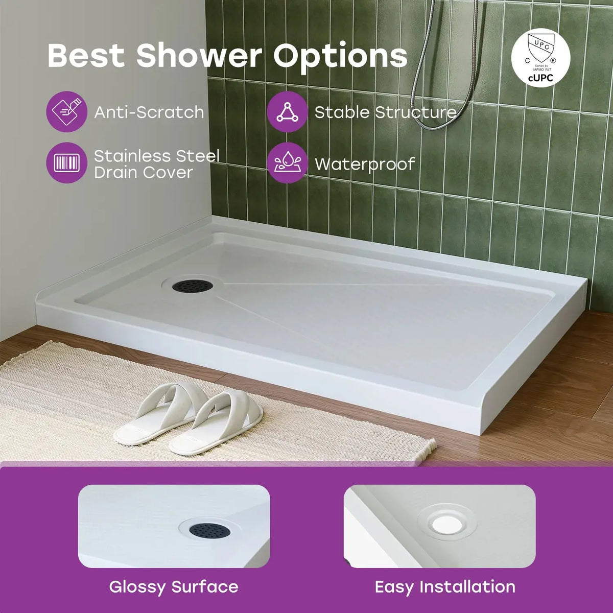 Acrylic Shower Pan with Slip Resistant Floor and Left Drain Model BS4832-MB-L HOROW