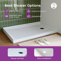 White Shower Pan with Right Drain and Acrylic Model BS4832-MB-R