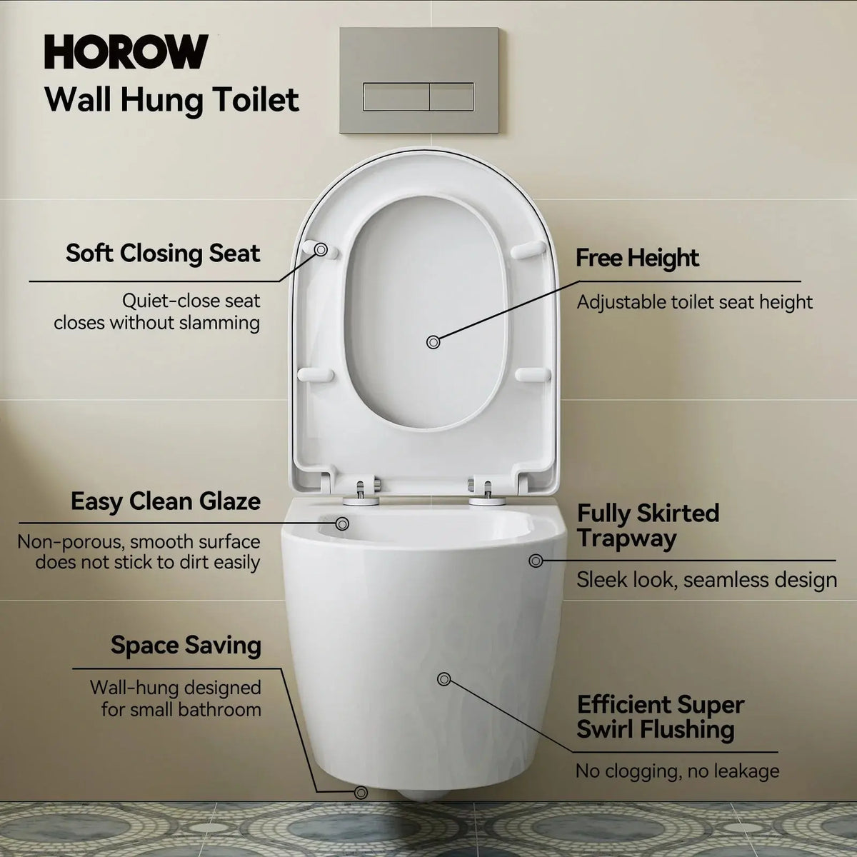 Wall Mounted Toilet with Power Flush and Sleek Model TG03W HOROW