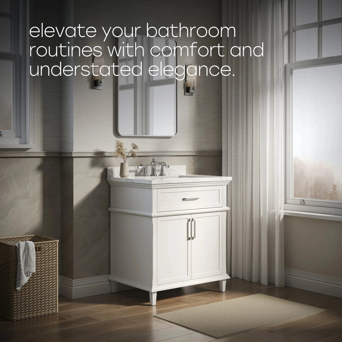 HOROW HR-VNB30  30" Bathroom Vanity Set with Tilt-Down Drawer & Marble Top