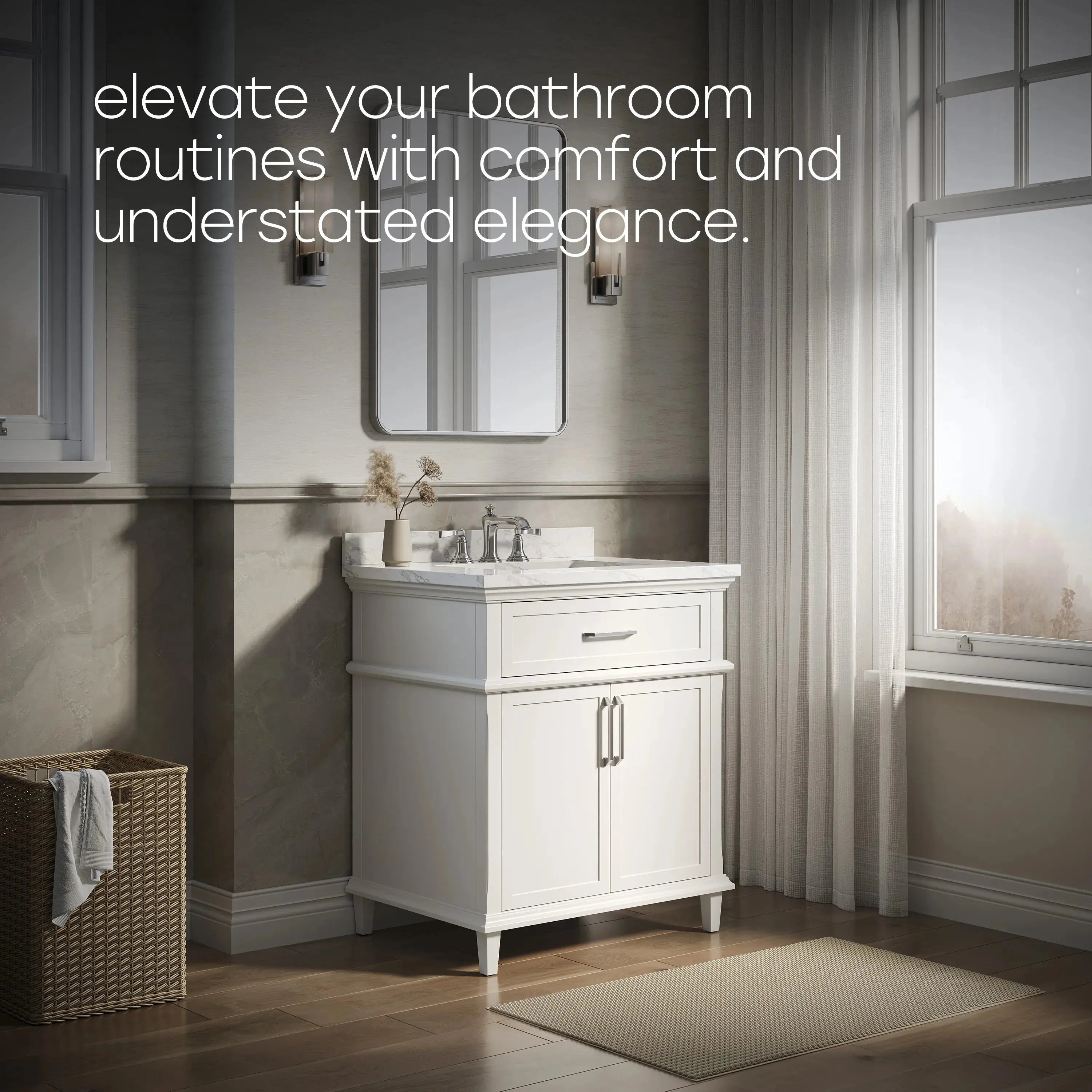HOROW HR-VNB30  30" Bathroom Vanity Set with Tilt-Down Drawer & Marble Top