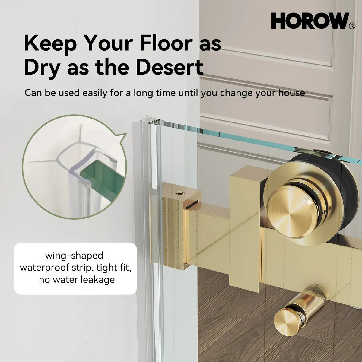 Brushed Gold Shower Door with Sliding Frameless and Glass Model TE6076-SG