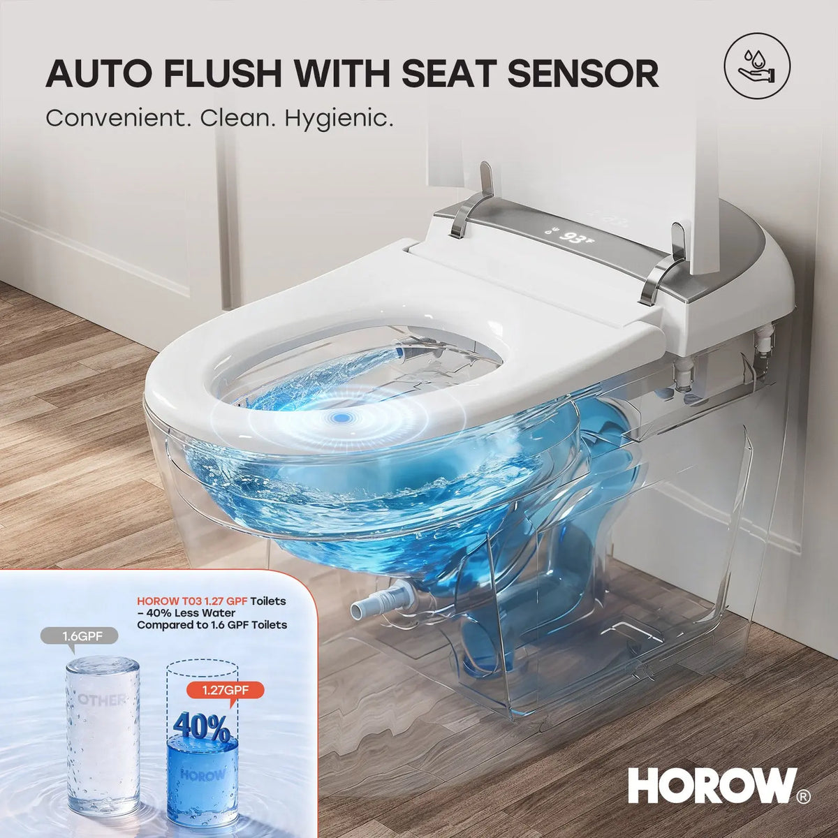 HORWOW T03 Tankless Elongated Smart Toilet Bidet in White with Auto Flush, Heated Seat, Warm Air Dryer, Bubble Infusion Wash