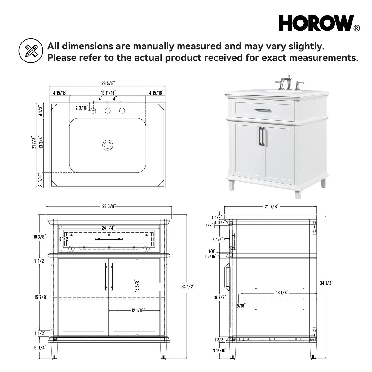 HOROW HR-VNA30 30" Bathroom Vanity Set with Matte Black Hardware