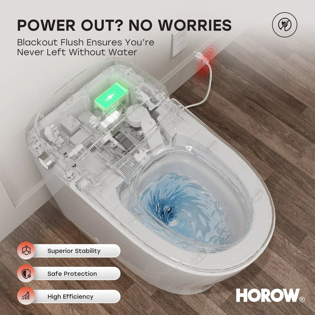HORWOW T03 Tankless Elongated Smart Toilet Bidet in White with Auto Flush, Heated Seat, Warm Air Dryer, Bubble Infusion Wash