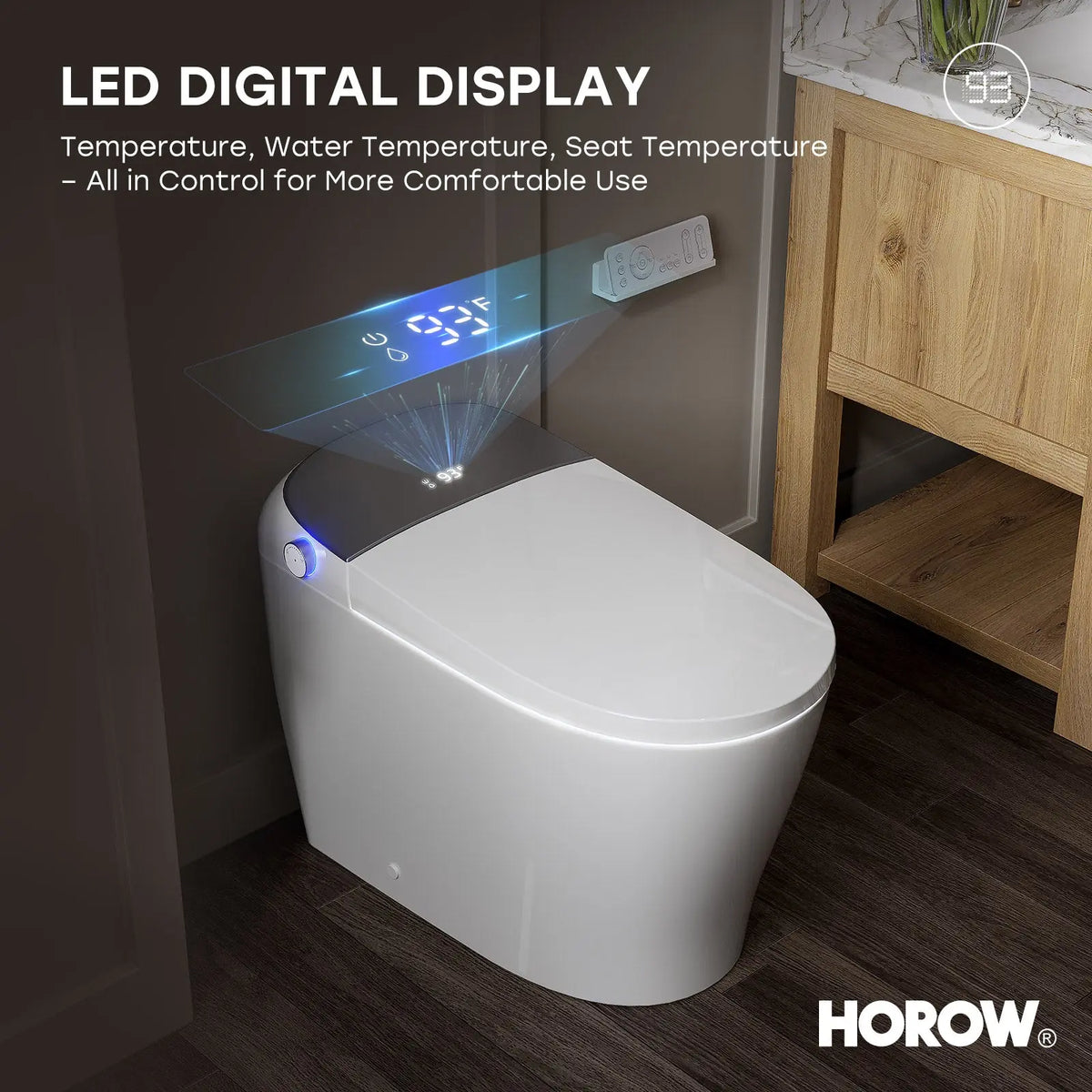 HORWOW T03 Tankless Elongated Smart Toilet Bidet in White with Auto Flush, Heated Seat, Warm Air Dryer, Bubble Infusion Wash