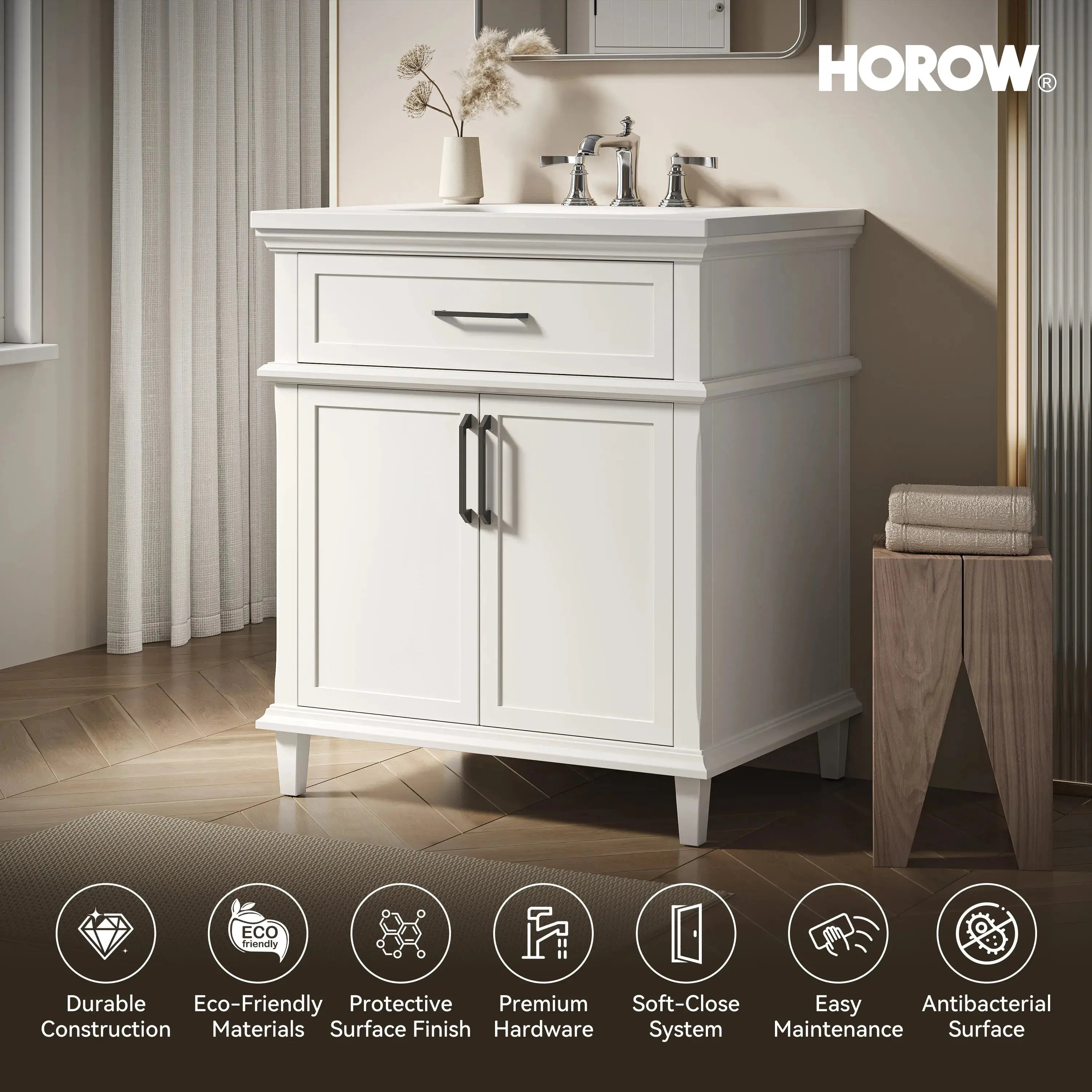 HOROW HR-VNA30 30" Bathroom Vanity Set with Matte Black Hardware