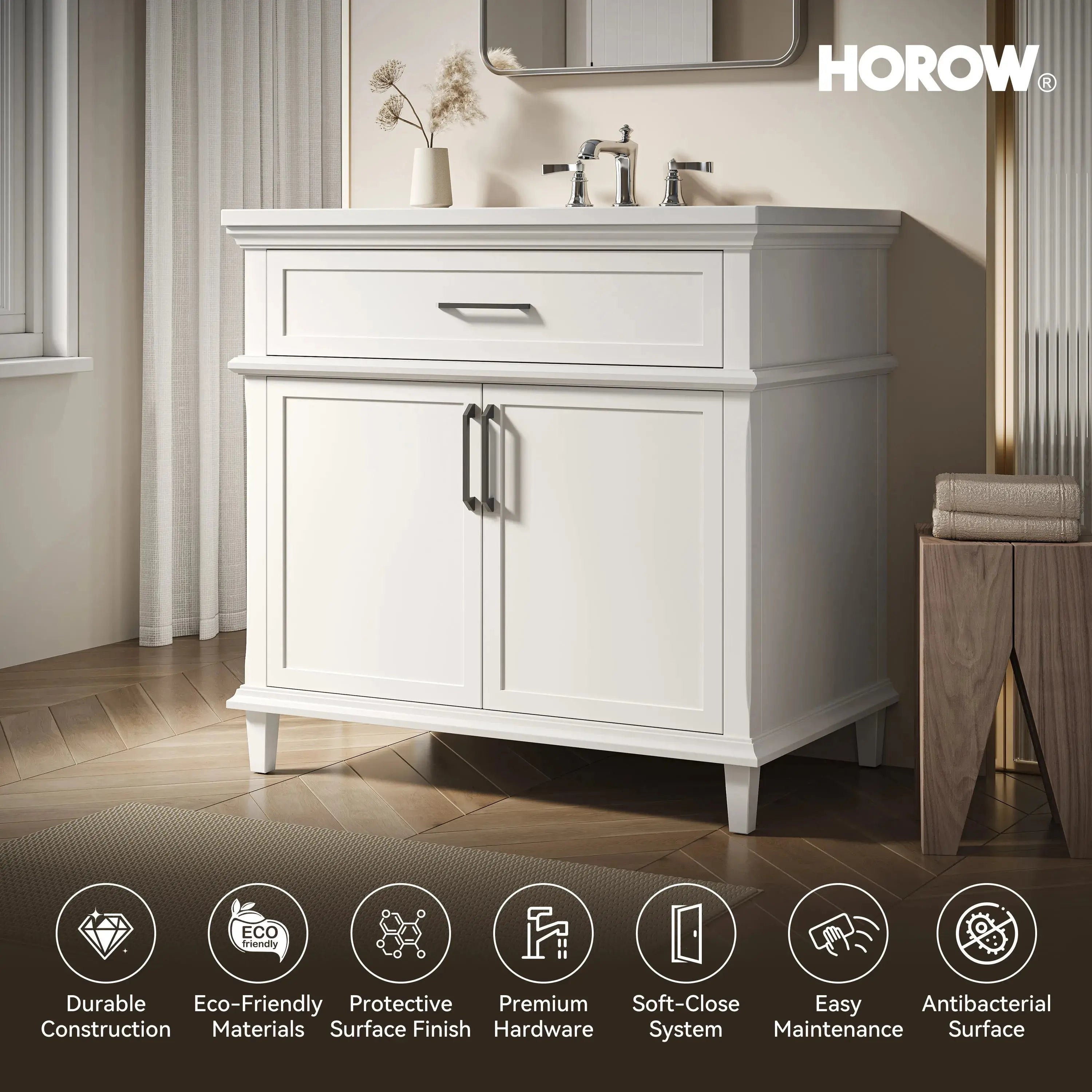 HOROW HR-VNA36 36" Bathroom Vanity Set with Matte Black Hardware