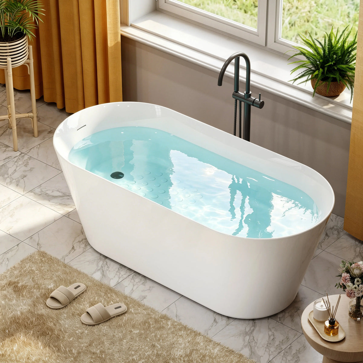 HOROW 59 Inch Deep soaking Tub Acrylic Freestanding Tub Model TU59-N-A
